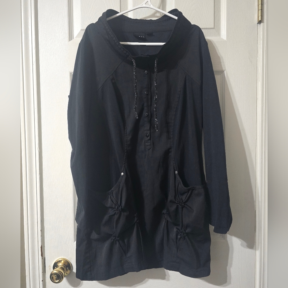 Tribal Lagenlook High Mockneck Knit Henley Dress, Pintuck Pocket Detailing, EUC!